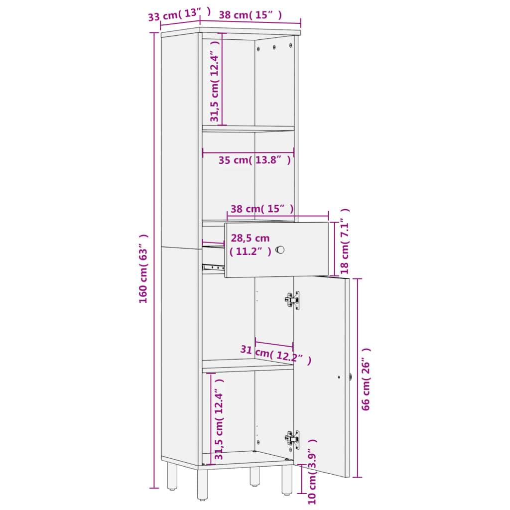 vidaXL Badschrank Schwarz 38x33x160 cm Massivholz Mango