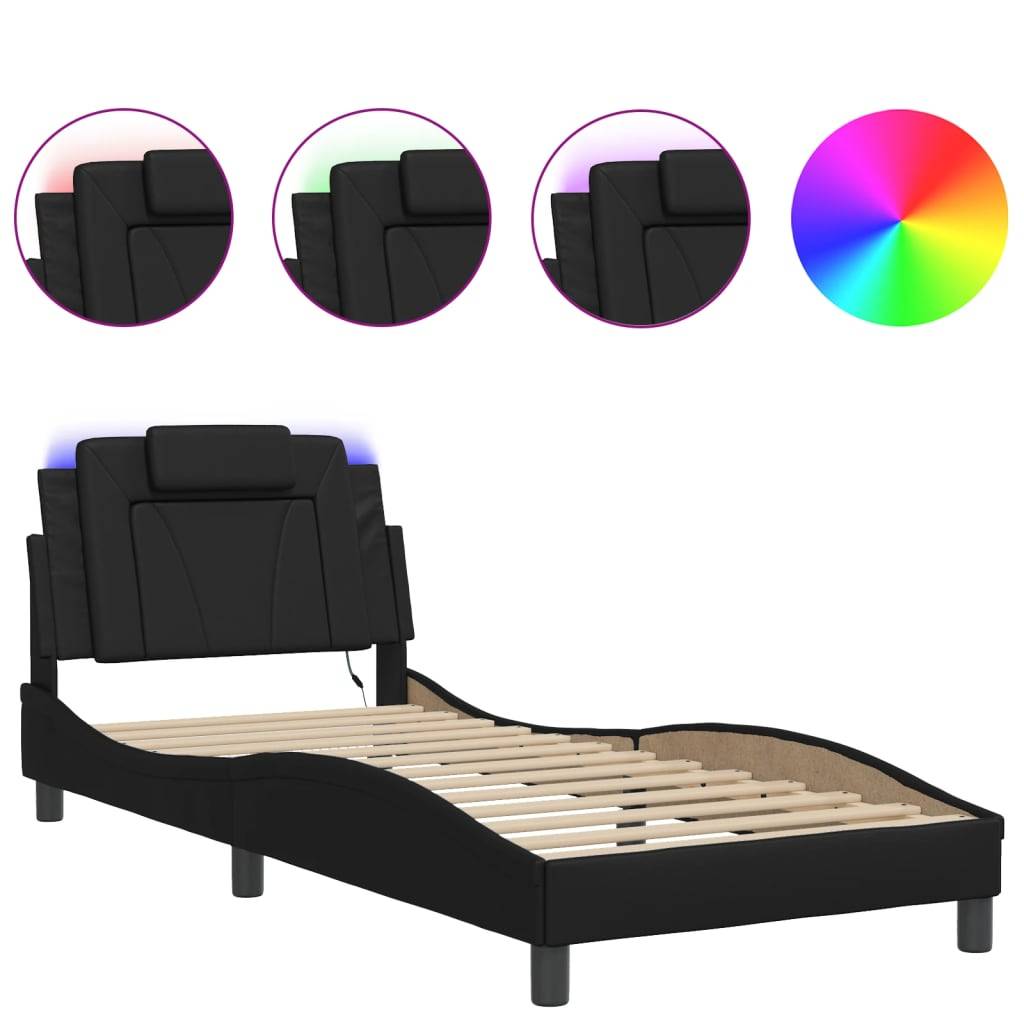 vidaXL Bettgestell "Viana" mit LED ohne Matratze Schwarz 80x200 cm Kunstleder