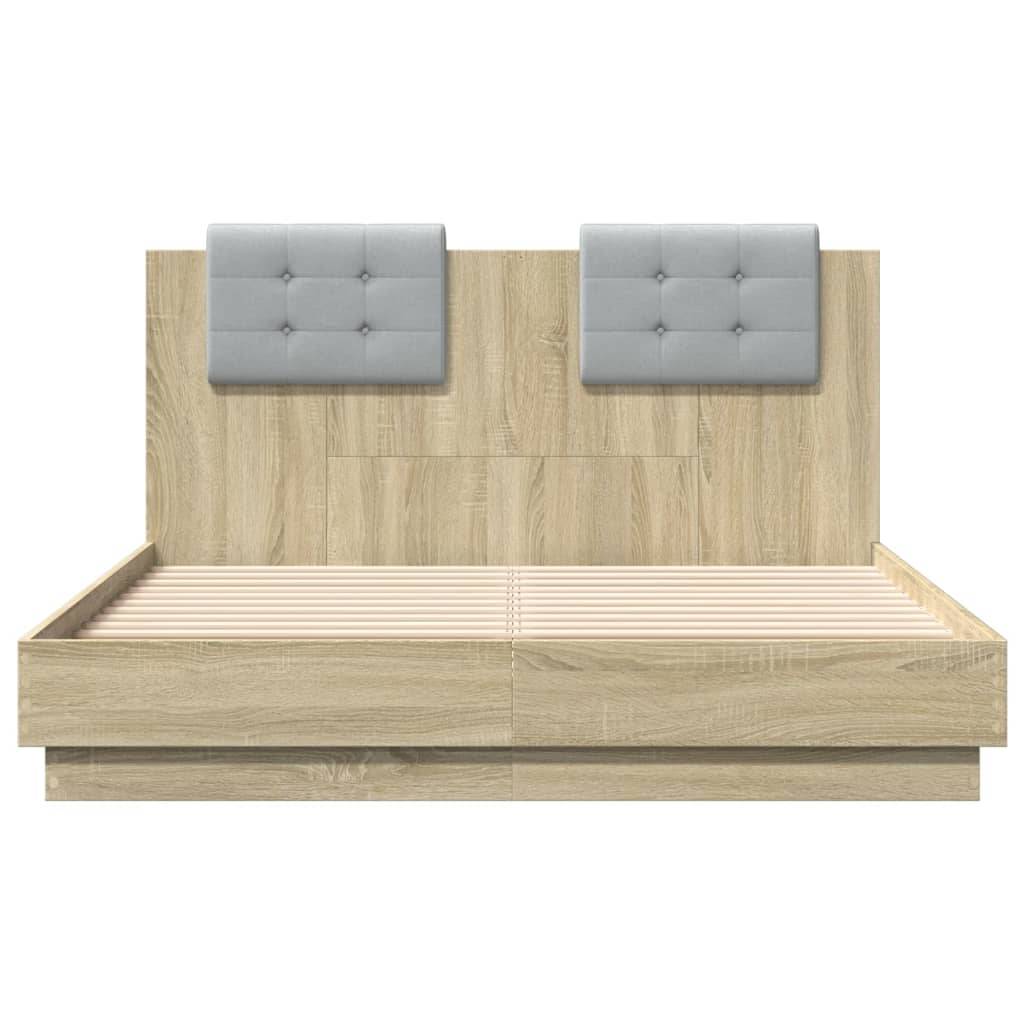 vidaXL Bettgestell mit Kopfteil Sonoma-Eiche 135x190 cm Holzwerkstoff