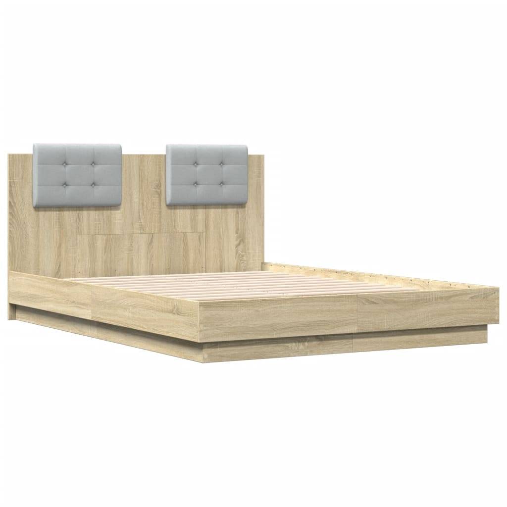 vidaXL Bettgestell mit Kopfteil Sonoma-Eiche 135x190 cm Holzwerkstoff