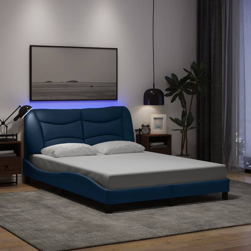 vidaXL Bettgestell mit LED ohne Matratze "Hvar" Blau 140x190 cm Stoff