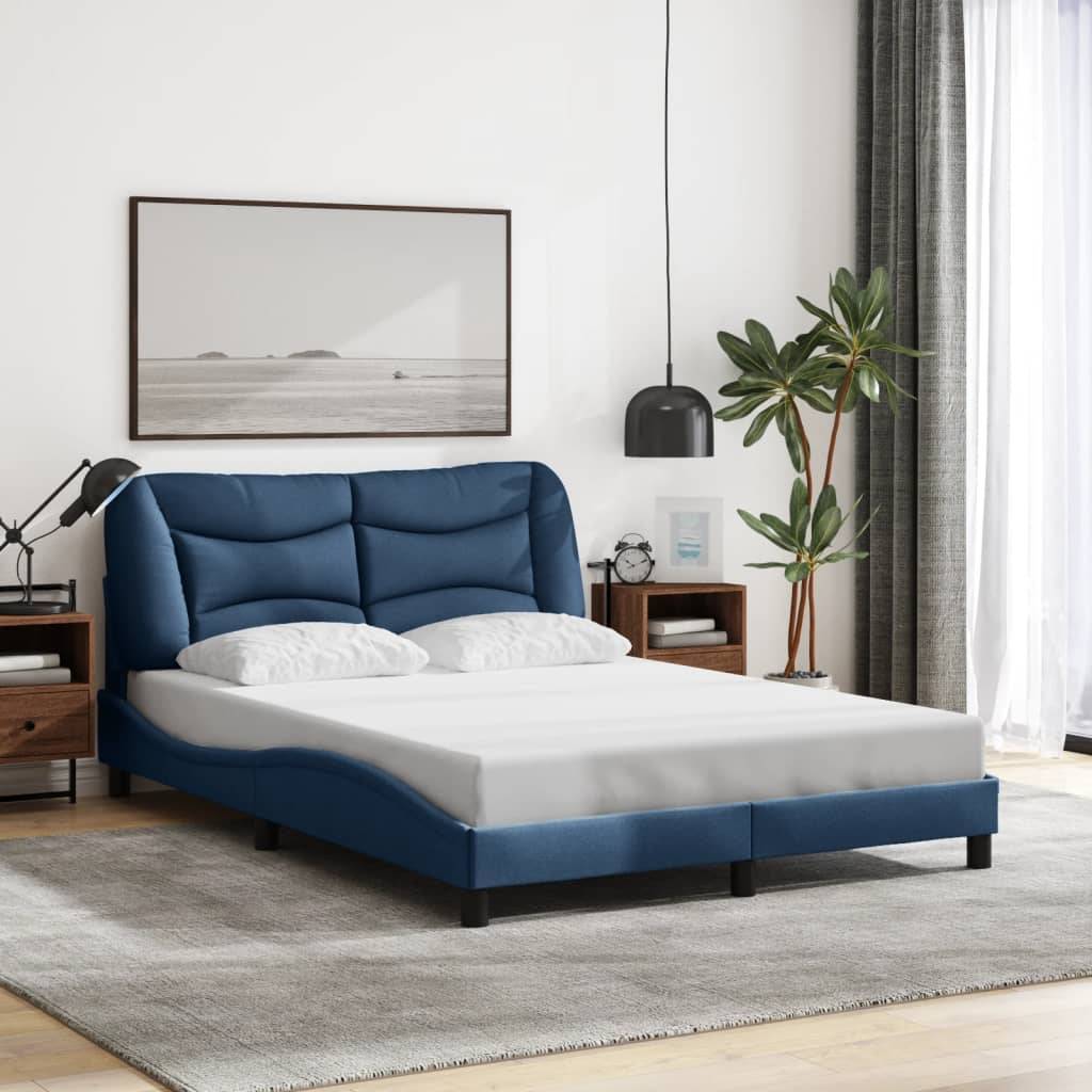 vidaXL Bettgestell mit LED ohne Matratze "Hvar" Blau 140x190 cm Stoff