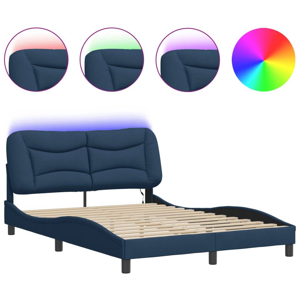 vidaXL Bettgestell mit LED ohne Matratze "Hvar" Blau 140x190 cm Stoff