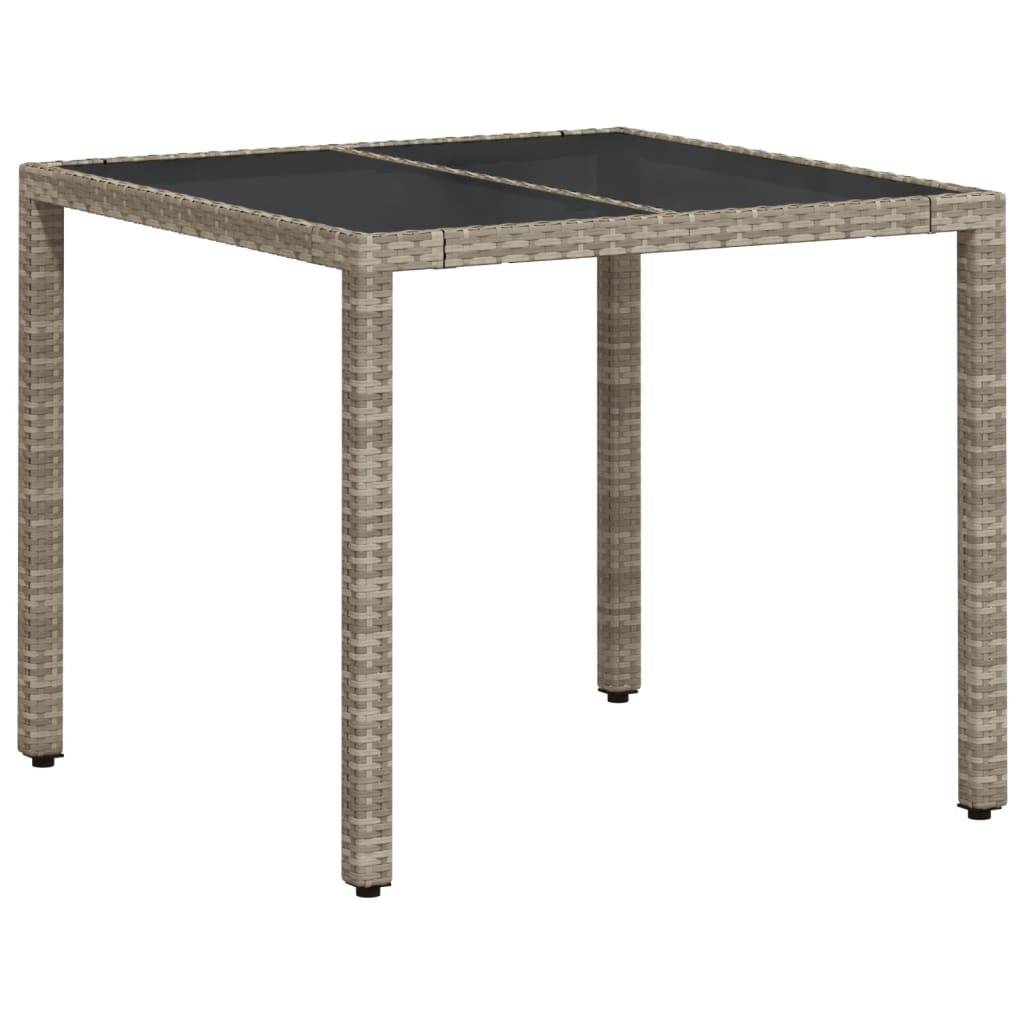 vidaXL Gartentisch mit Glasplatte Hellgrau 90x90x75 cm Poly Rattan