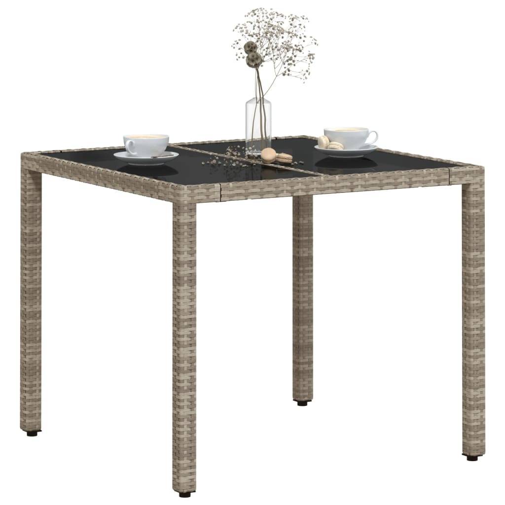 vidaXL Gartentisch mit Glasplatte Hellgrau 90x90x75 cm Poly Rattan