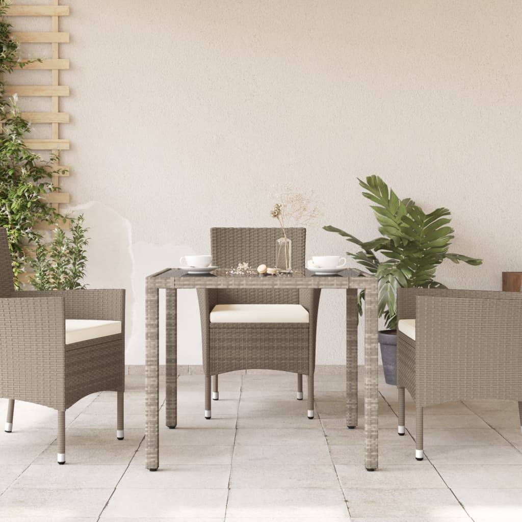 vidaXL Gartentisch mit Glasplatte Hellgrau 90x90x75 cm Poly Rattan