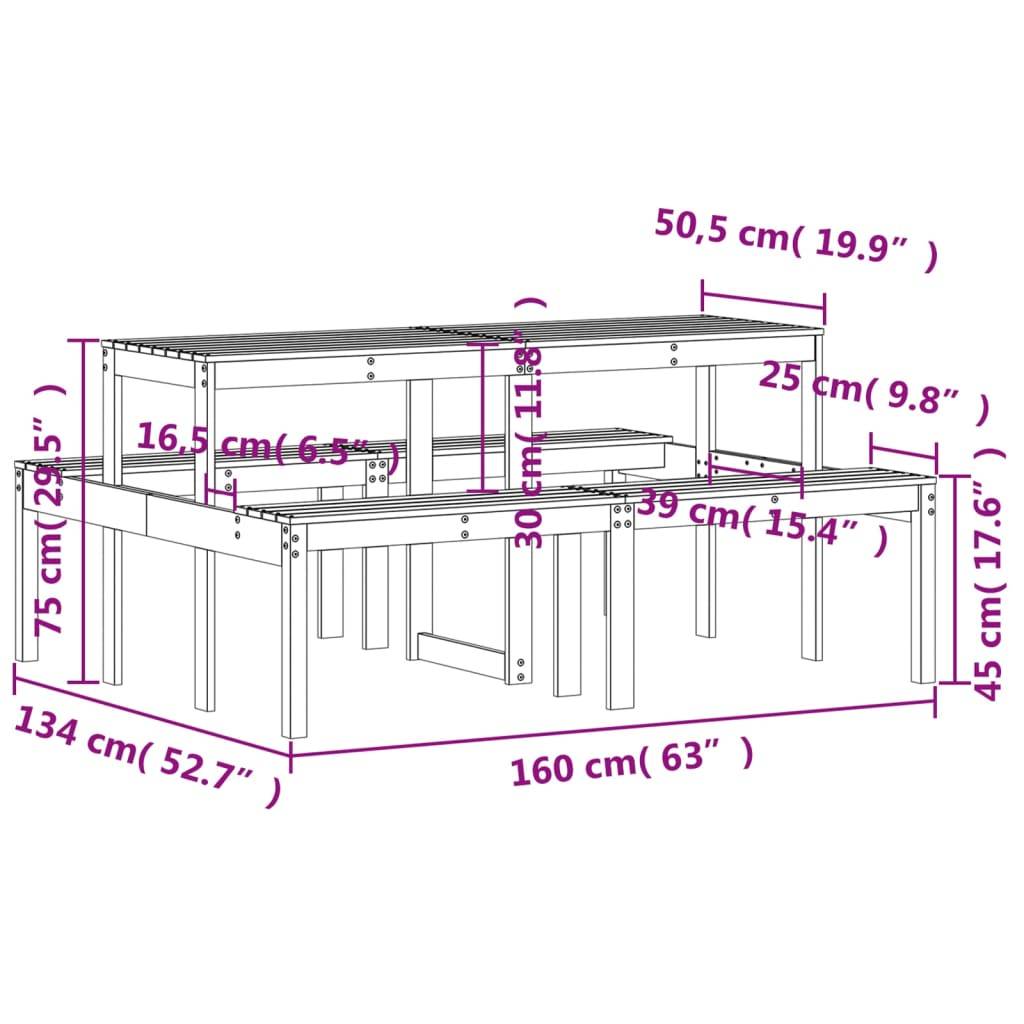 vidaXL Picknicktisch 160x134x75 cm Massivholz Douglasie