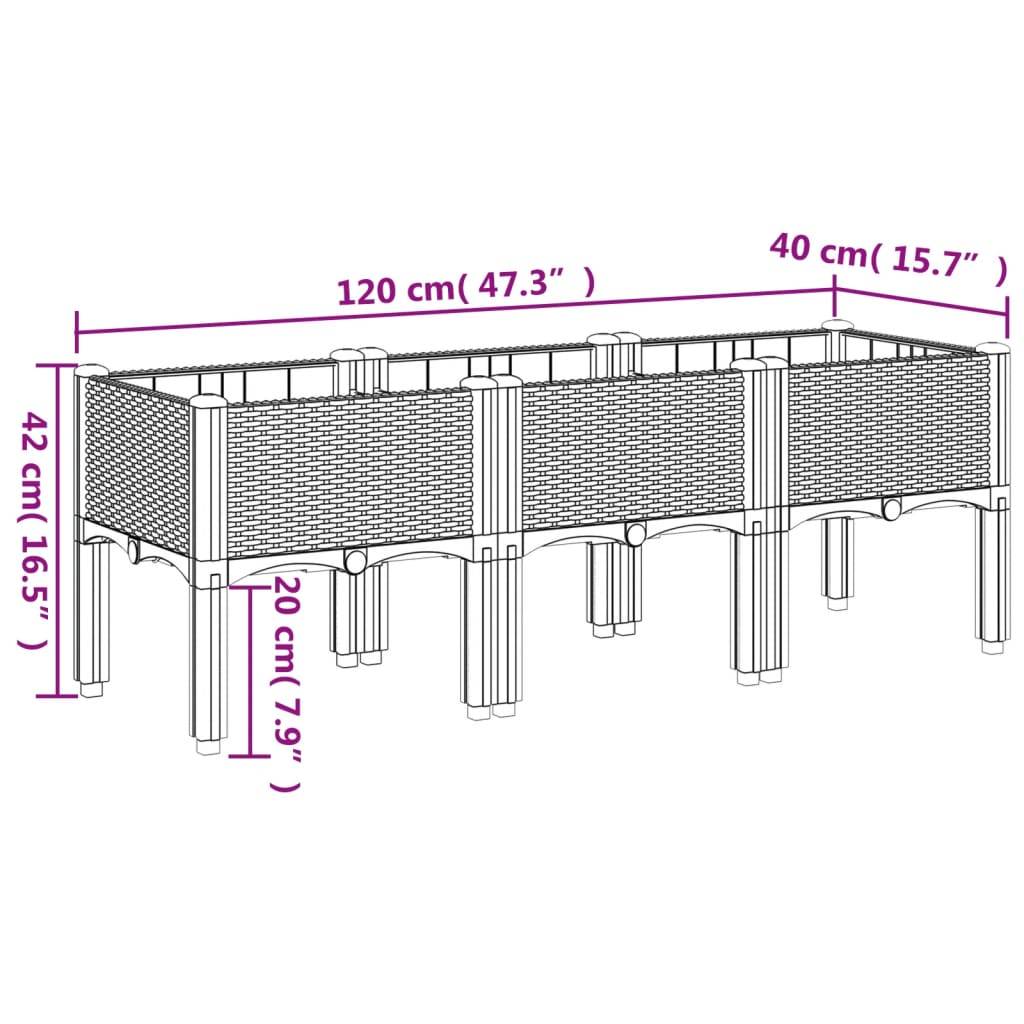vidaXL Pflanzkasten mit Beinen Braun 120x40x42 cm PP
