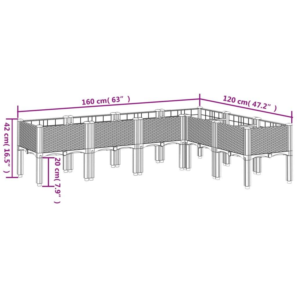 vidaXL Pflanzkasten mit Beinen Braun 160x120x42 cm PP