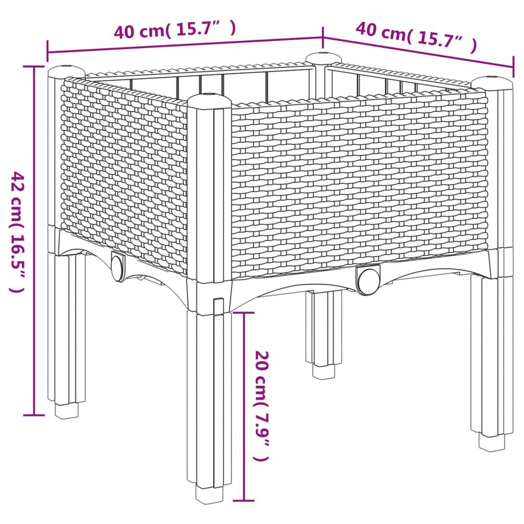 vidaXL Pflanzkasten mit Beinen Hellgrau 40x40x42 cm PP