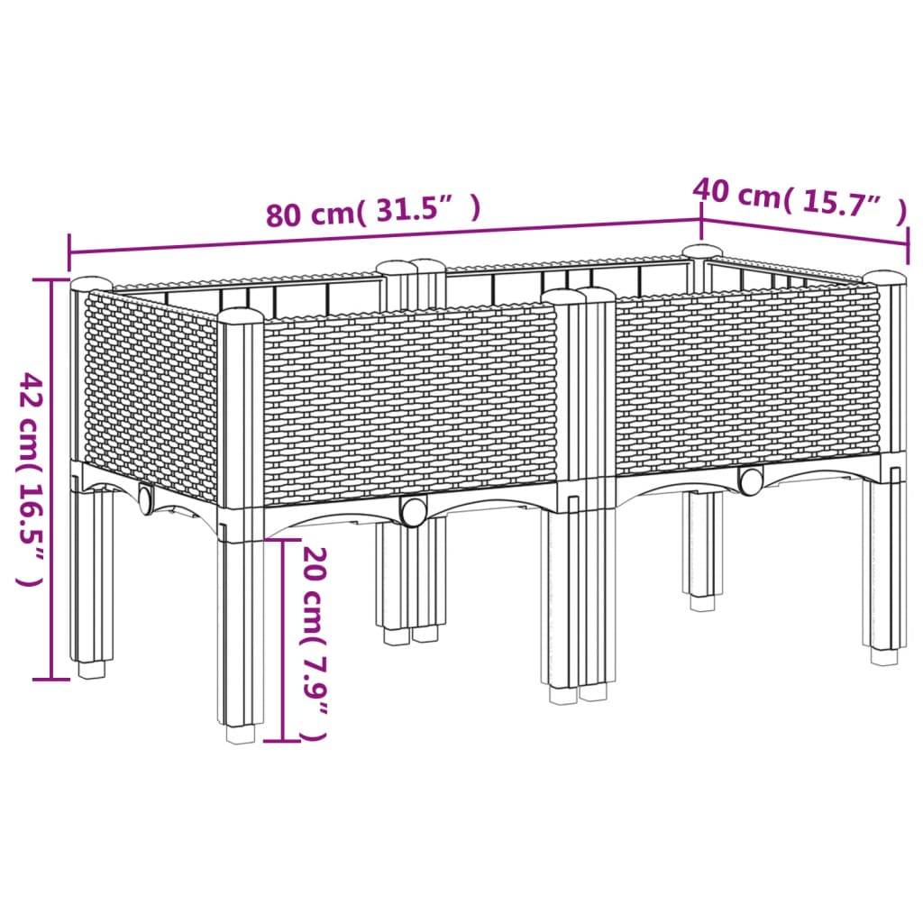 vidaXL Pflanzkasten mit Beinen Schwarz 80x40x42 cm PP