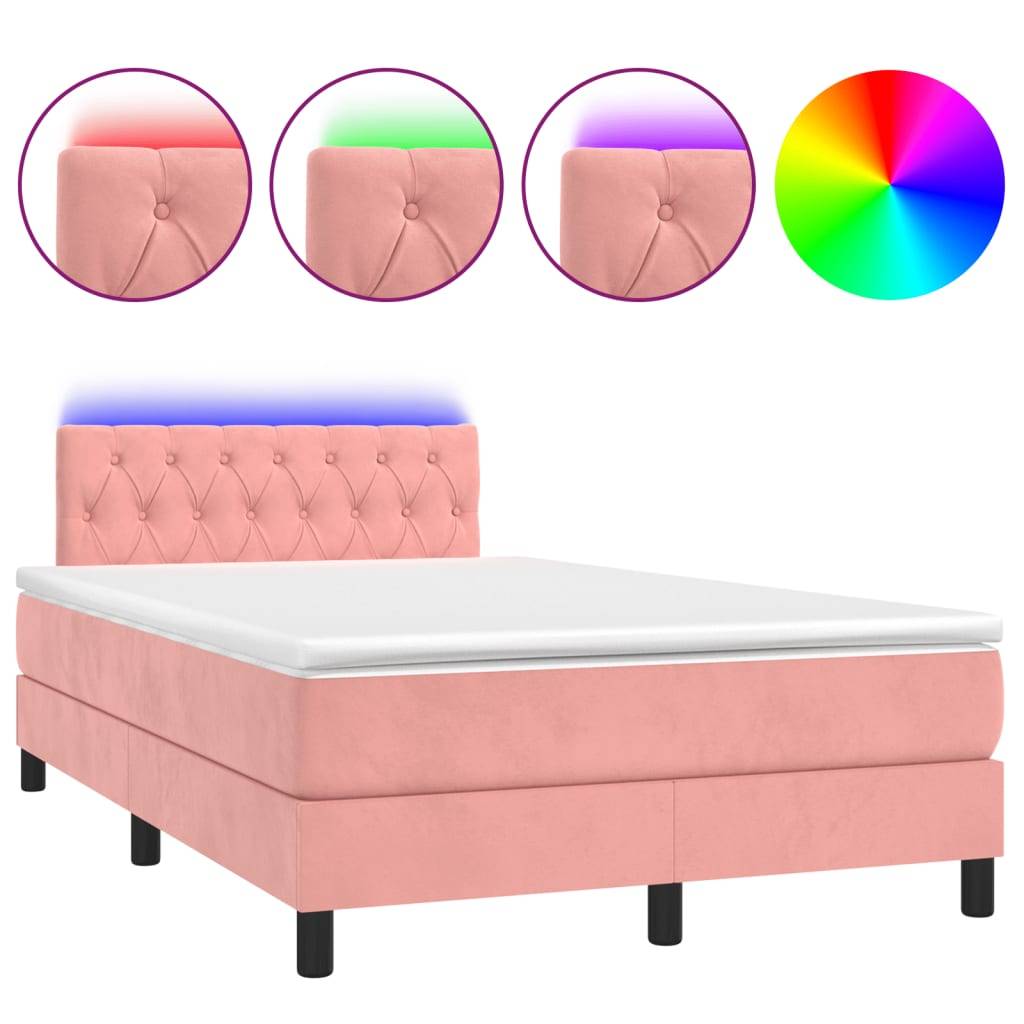 vidaXL Boxspringbett mit Matratze & LED Rosa 120x190 cm Samt