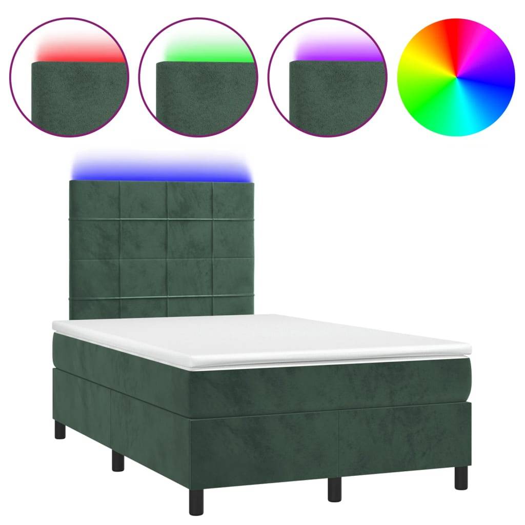 vidaXL Boxspringbett mit Matratze & LED Dunkelgrün 120x190 cm Samt