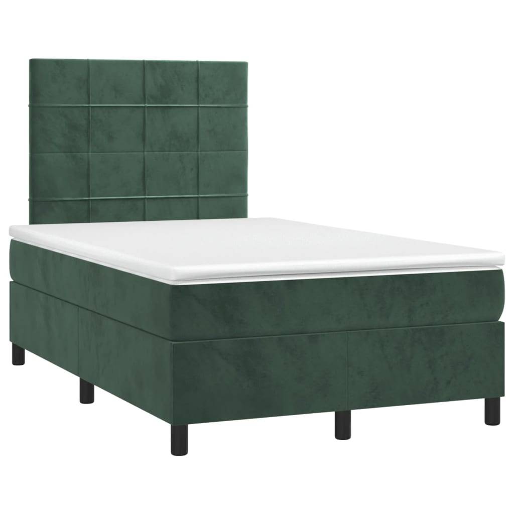 vidaXL Boxspringbett mit Matratze & LED Dunkelgrün 120x190 cm Samt