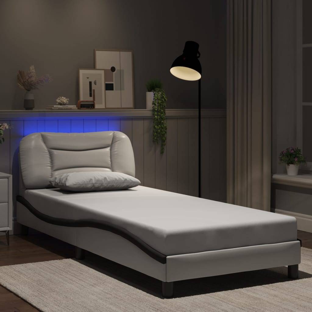 vidaXL Bettgestell mit LED ohne Matratze "Hvar" Weiß und Schwarz 90x190 cm Kunstleder