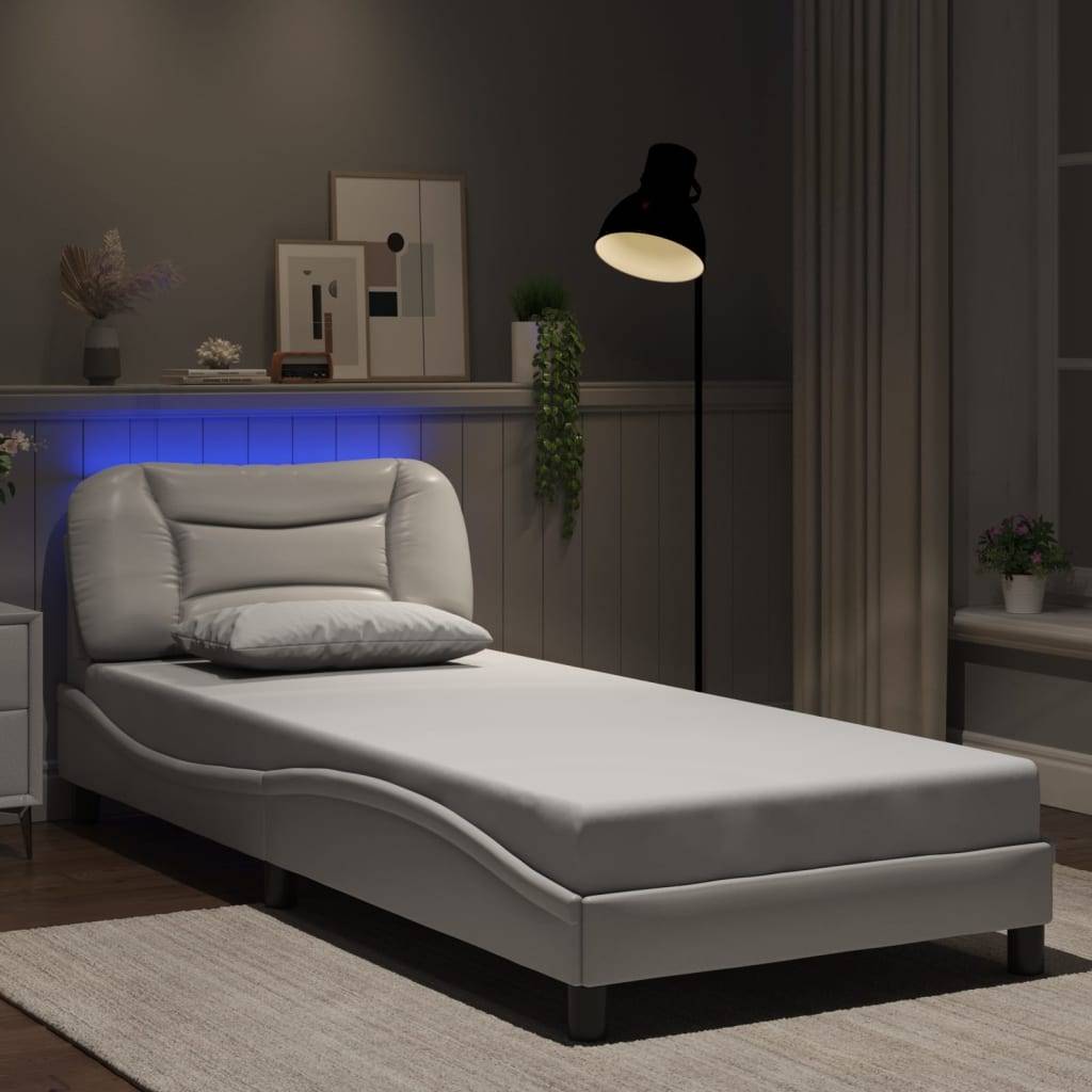 vidaXL Bettgestell mit LED ohne Matratze "Hvar" Weiß 90x190 cm Kunstleder