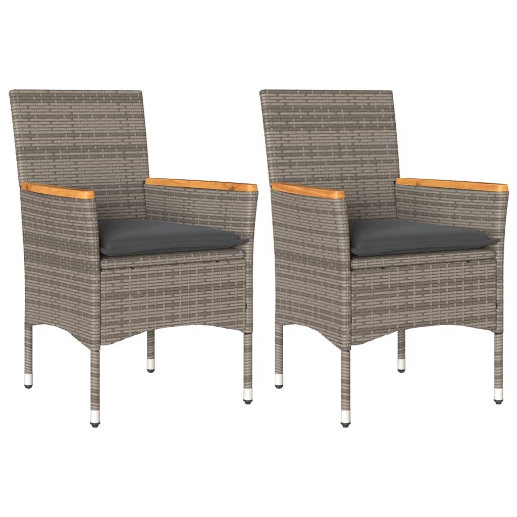 vidaXL Gartenstühle mit Kissen 2 Stk. Grau Poly Rattan