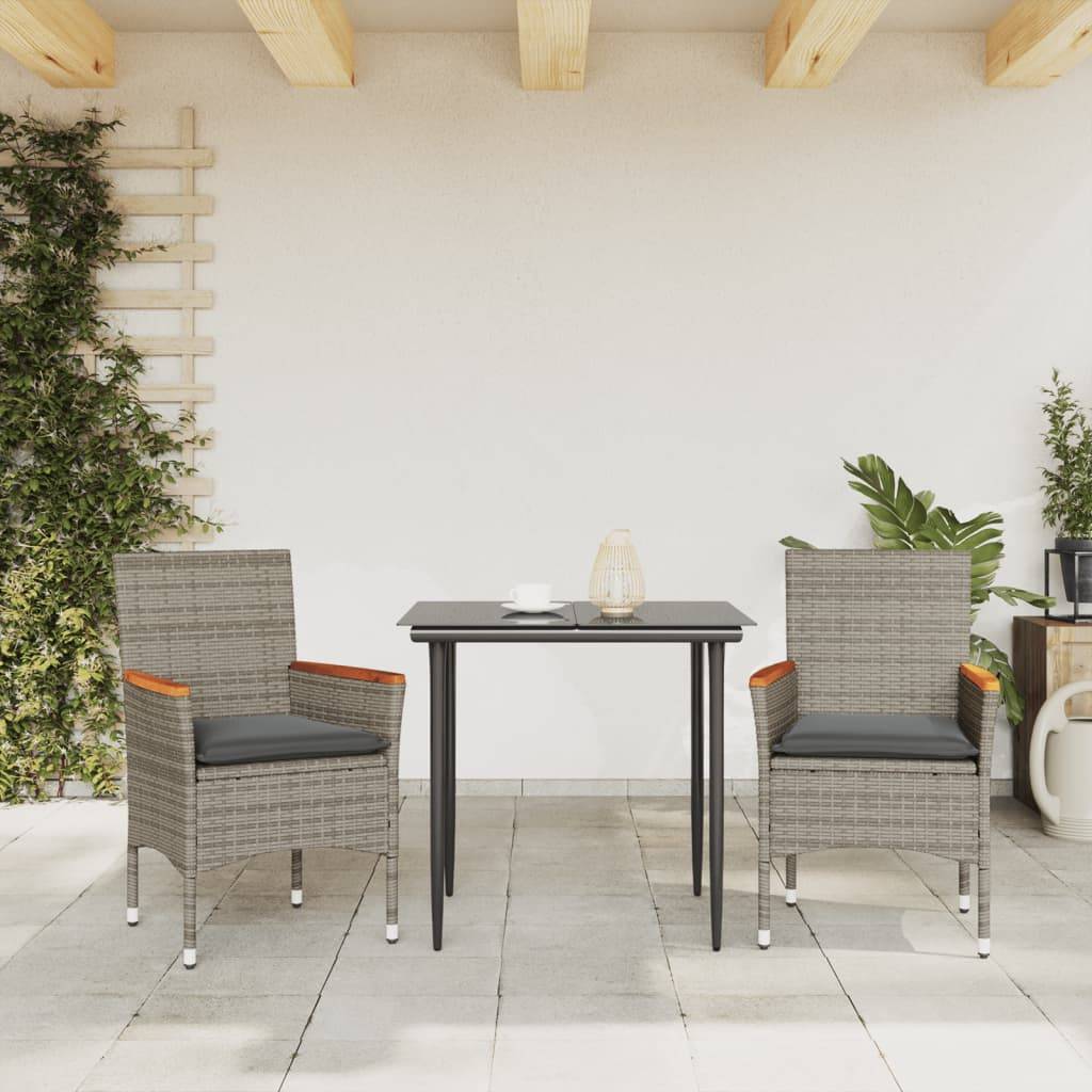 vidaXL Gartenstühle mit Kissen 2 Stk. Grau Poly Rattan
