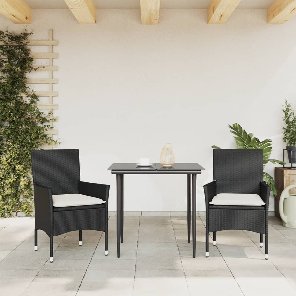 vidaXL Gartenstühle mit Kissen 2 Stk. Schwarz Poly Rattan