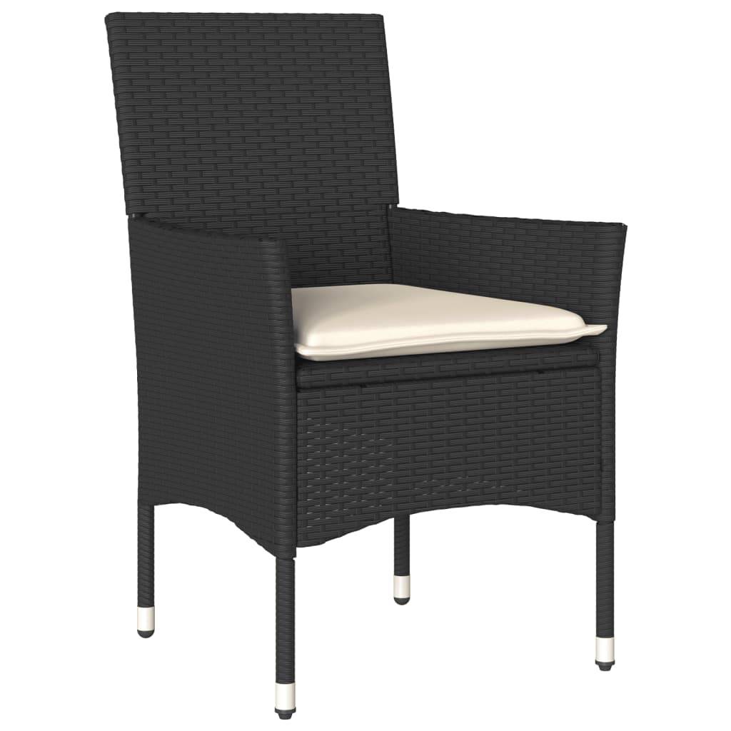vidaXL 7-tlg. Garten-Essgruppe mit Kissen Schwarz Poly Rattan Akazie