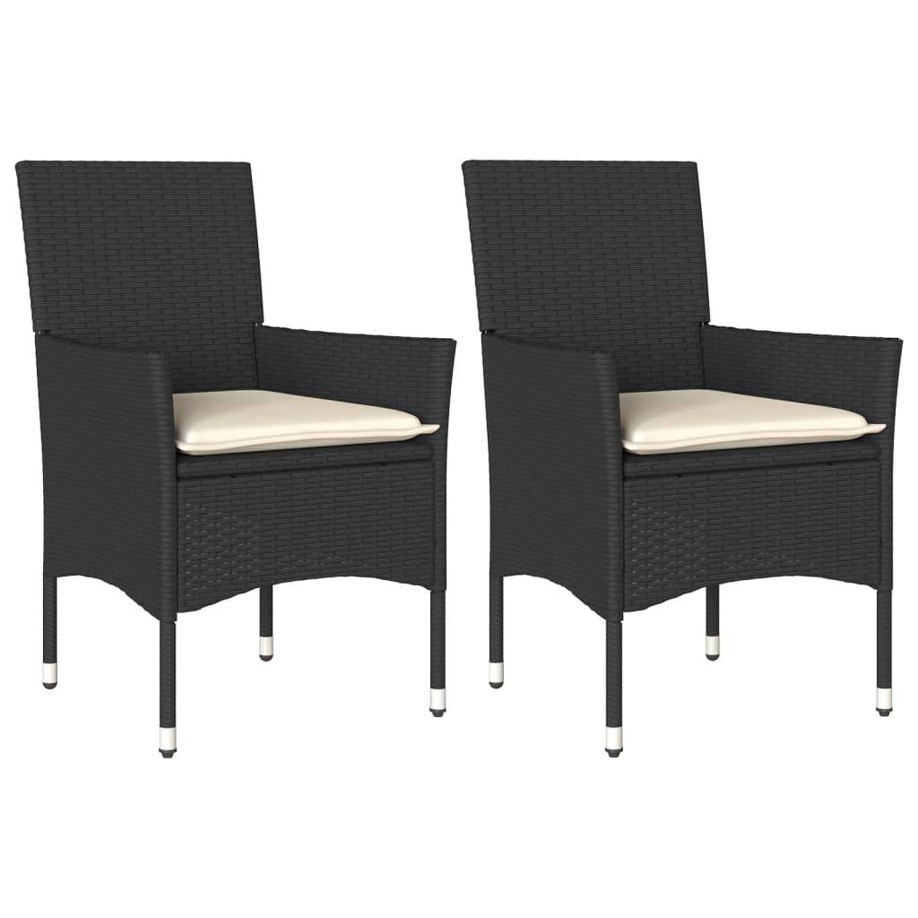 vidaXL Gartenstühle mit Kissen 2 Stk. Schwarz Poly Rattan
