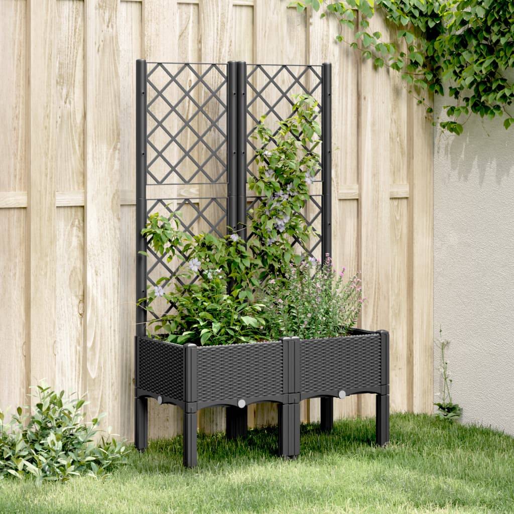 vidaXL Pflanzkübel mit Rankgitter Schwarz 80x40x142 cm PP