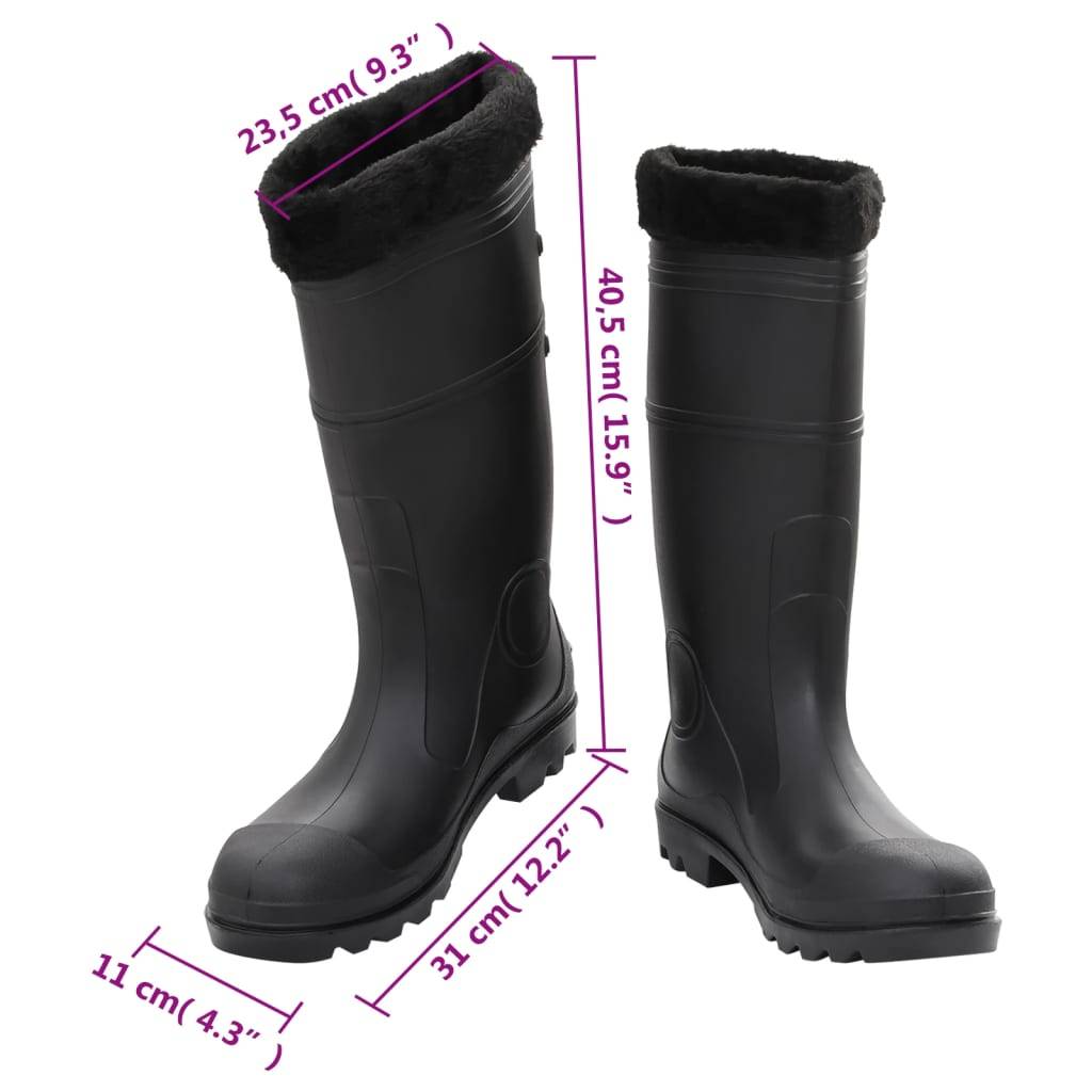 vidaXL Gummistiefel mit Herausnehmbarem Innenfutter Schwarz Gr. 45 PVC