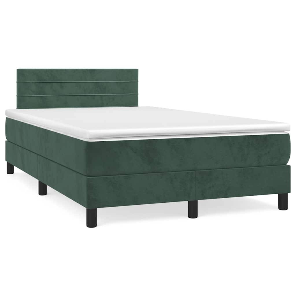 vidaXL Boxspringbett mit Matratze & LED Dunkelgrün 120x190 cm Samt