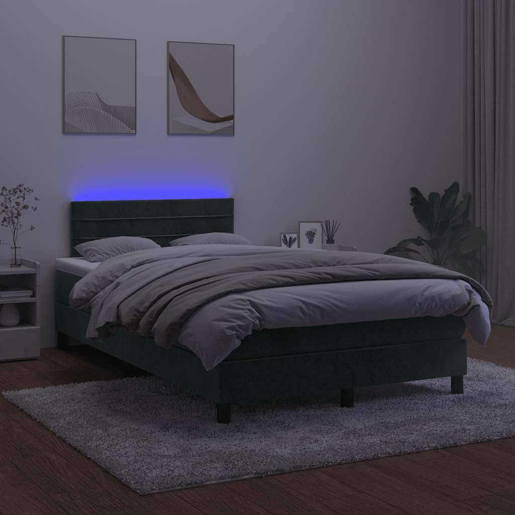 vidaXL Boxspringbett mit Matratze & LED Dunkelgrün 120x190 cm Samt