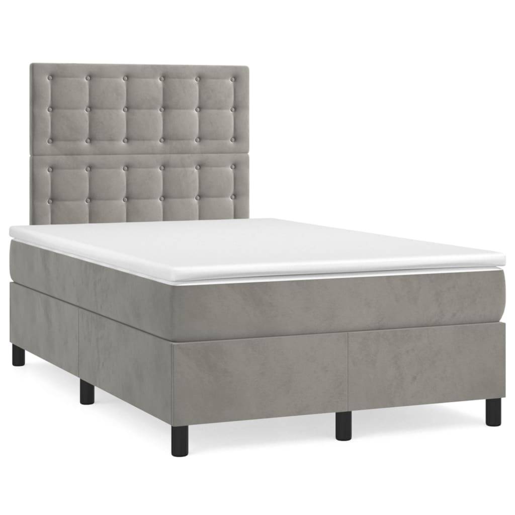 vidaXL Boxspringbett mit Matratze & LED Hellgrau 120x190 cm Samt