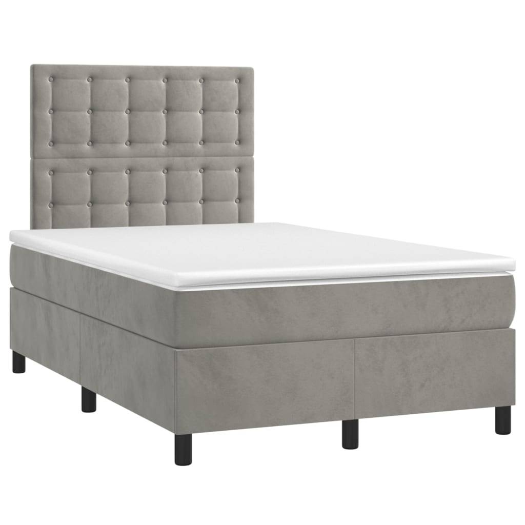 vidaXL Boxspringbett mit Matratze & LED Hellgrau 120x190 cm Samt