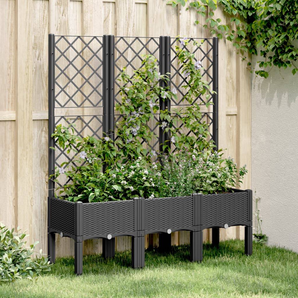 vidaXL Pflanzkübel mit Rankgitter Schwarz 120x40x142 cm PP