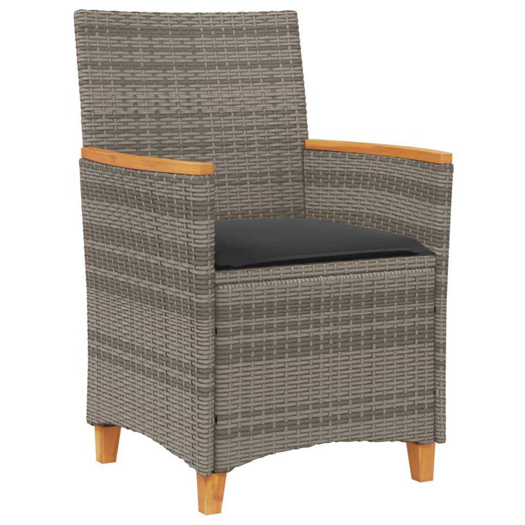 vidaXL Gartenstühle mit Kissen 2 Stk. Grau Poly Rattan Massivholz