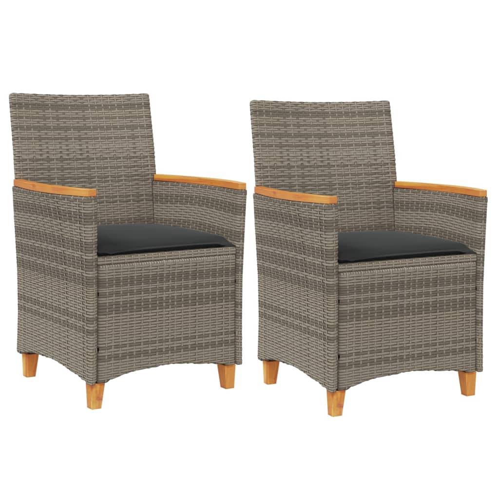 vidaXL Gartenstühle mit Kissen 2 Stk. Grau Poly Rattan Massivholz