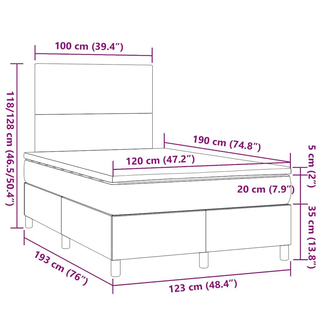 vidaXL Boxspringbett mit Matratze & LED Dunkelbraun 120x190 cm Stoff
