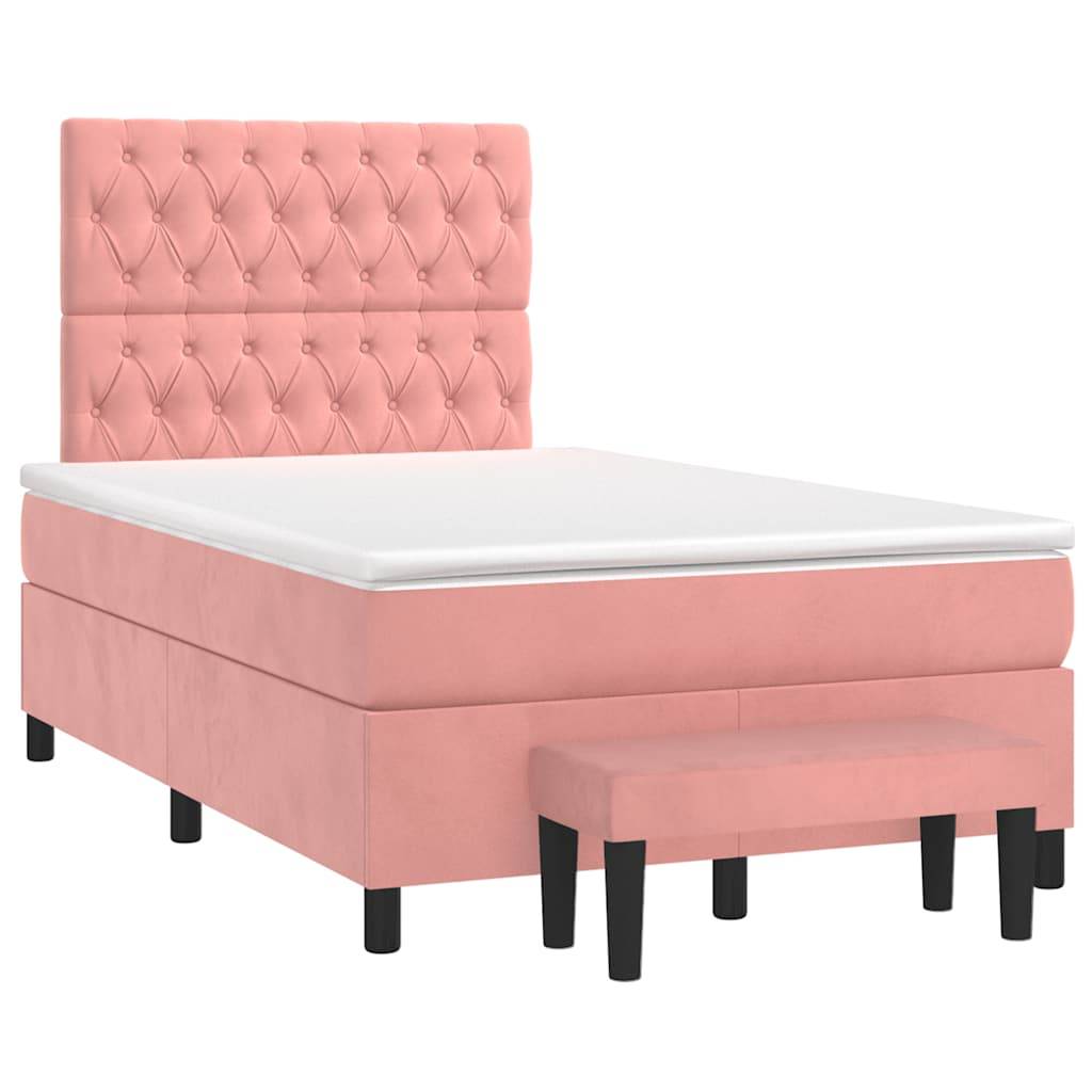 vidaXL Boxspringbett mit Matratze Rosa 120x190 cm Samt