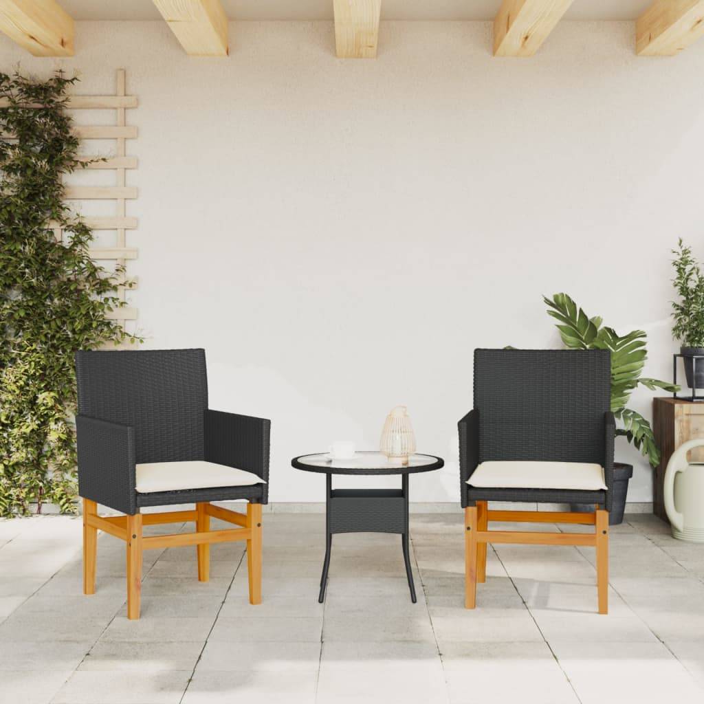 vidaXL Gartenstühle mit Kissen 2 Stk. Schwarz Poly Rattan Massivholz