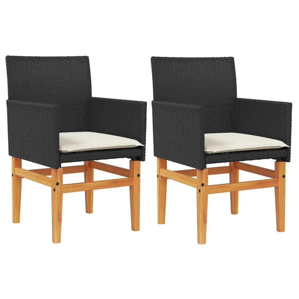 vidaXL Gartenstühle mit Kissen 2 Stk. Schwarz Poly Rattan Massivholz