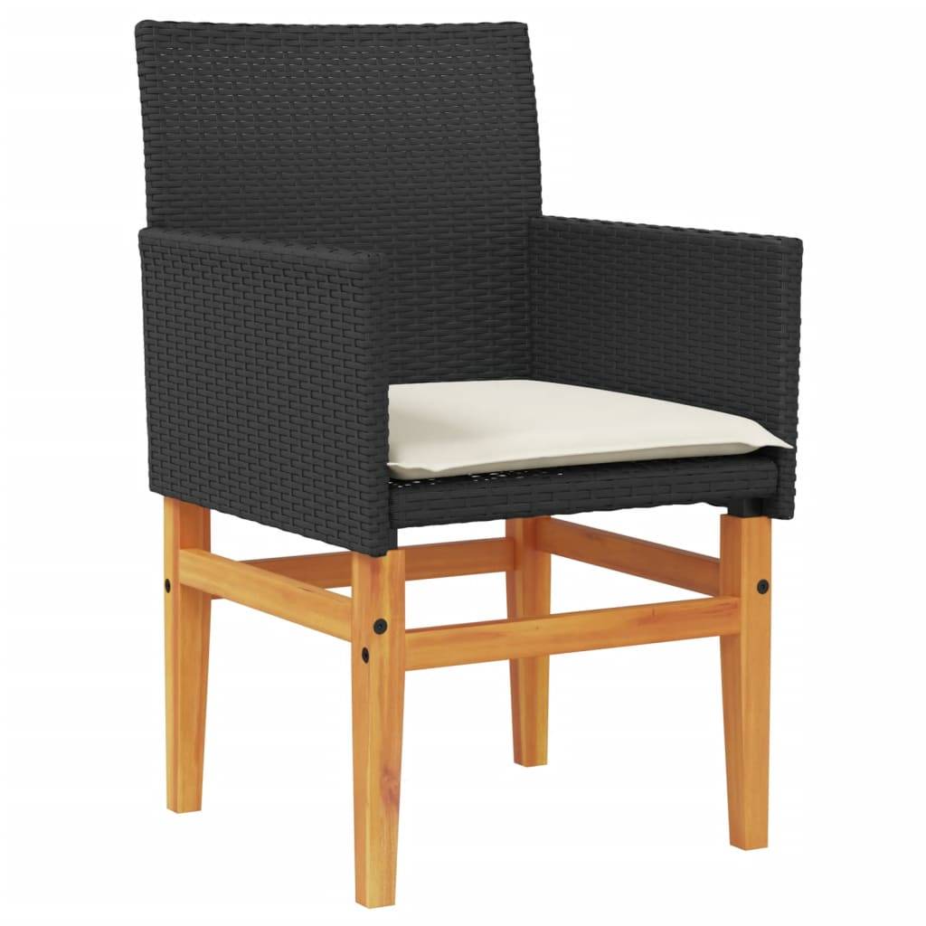 vidaXL Gartenstühle mit Kissen 2 Stk. Schwarz Poly Rattan Massivholz