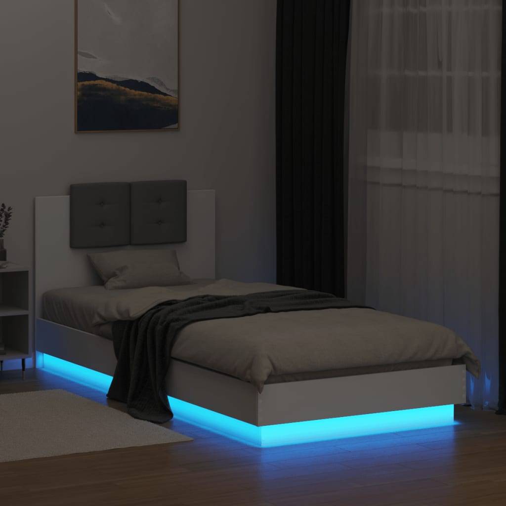 vidaXL Bettgestell mit Kopfteil und LED-Leuchten Weiß 90x200 cm