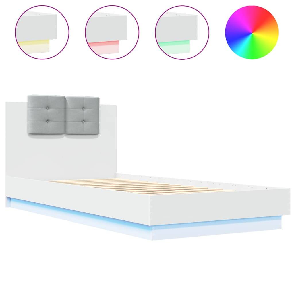 vidaXL Bettgestell mit Kopfteil und LED-Leuchten Weiß 90x200 cm
