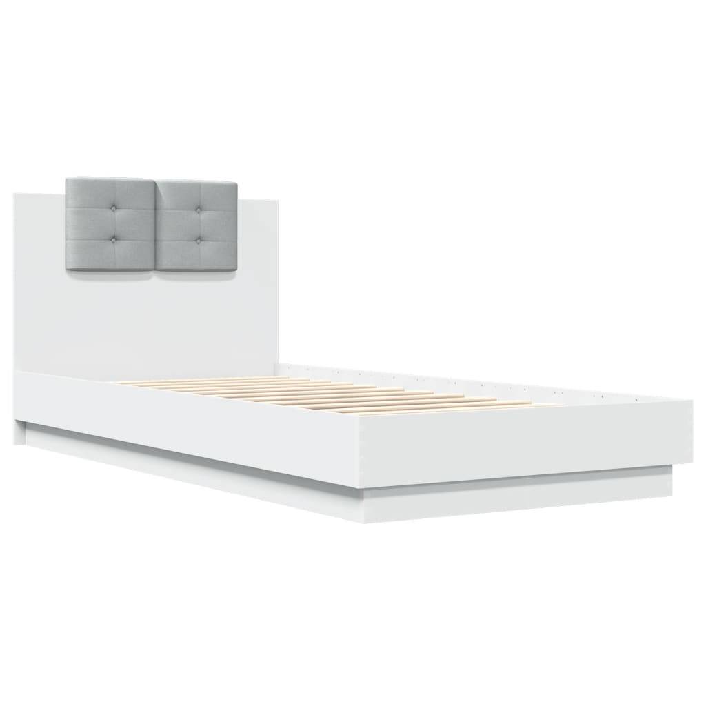 vidaXL Bettgestell mit Kopfteil und LED-Leuchten Weiß 90x200 cm
