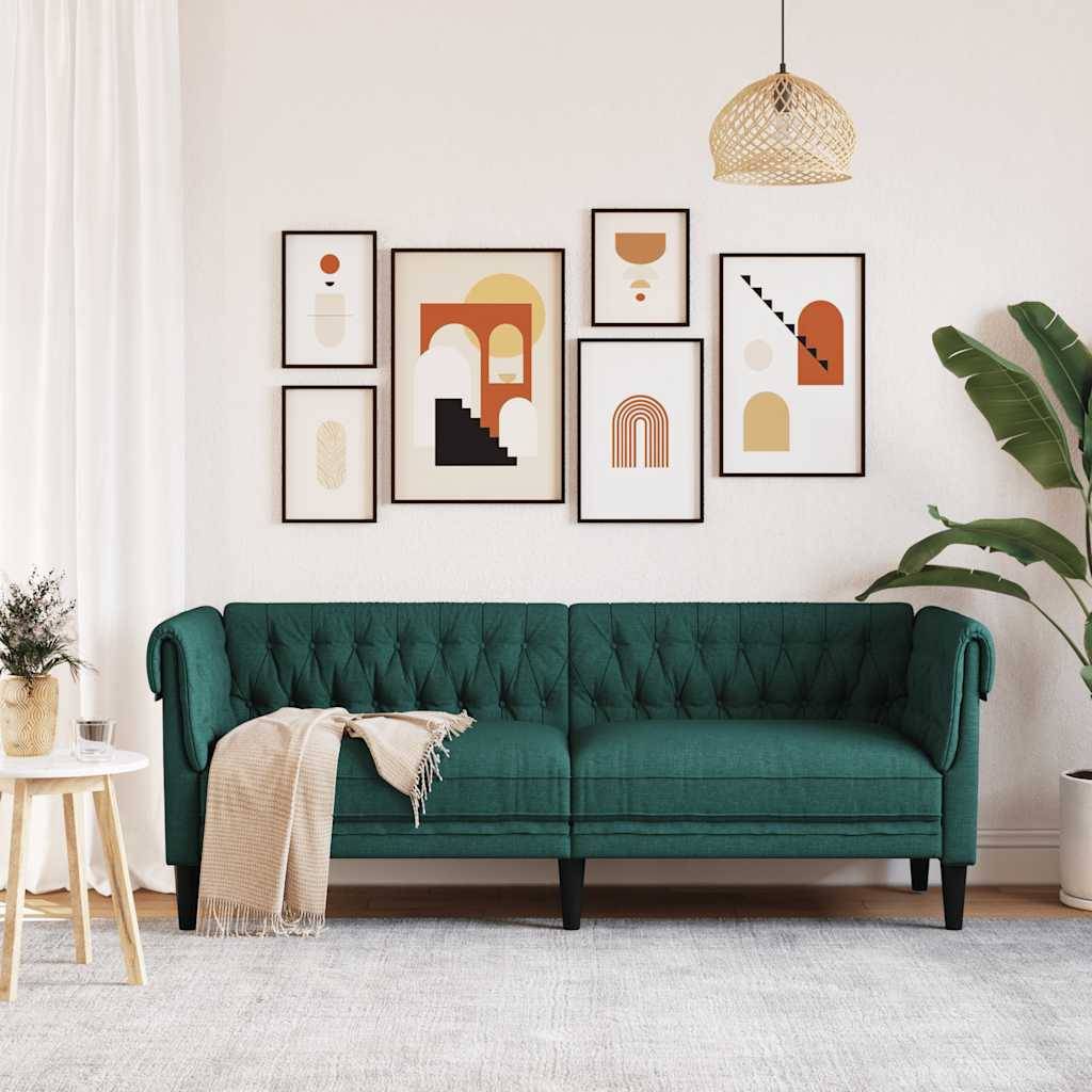 vidaXL Chesterfield-Sofa 3-Sitzer Dunkelgrün Stoff