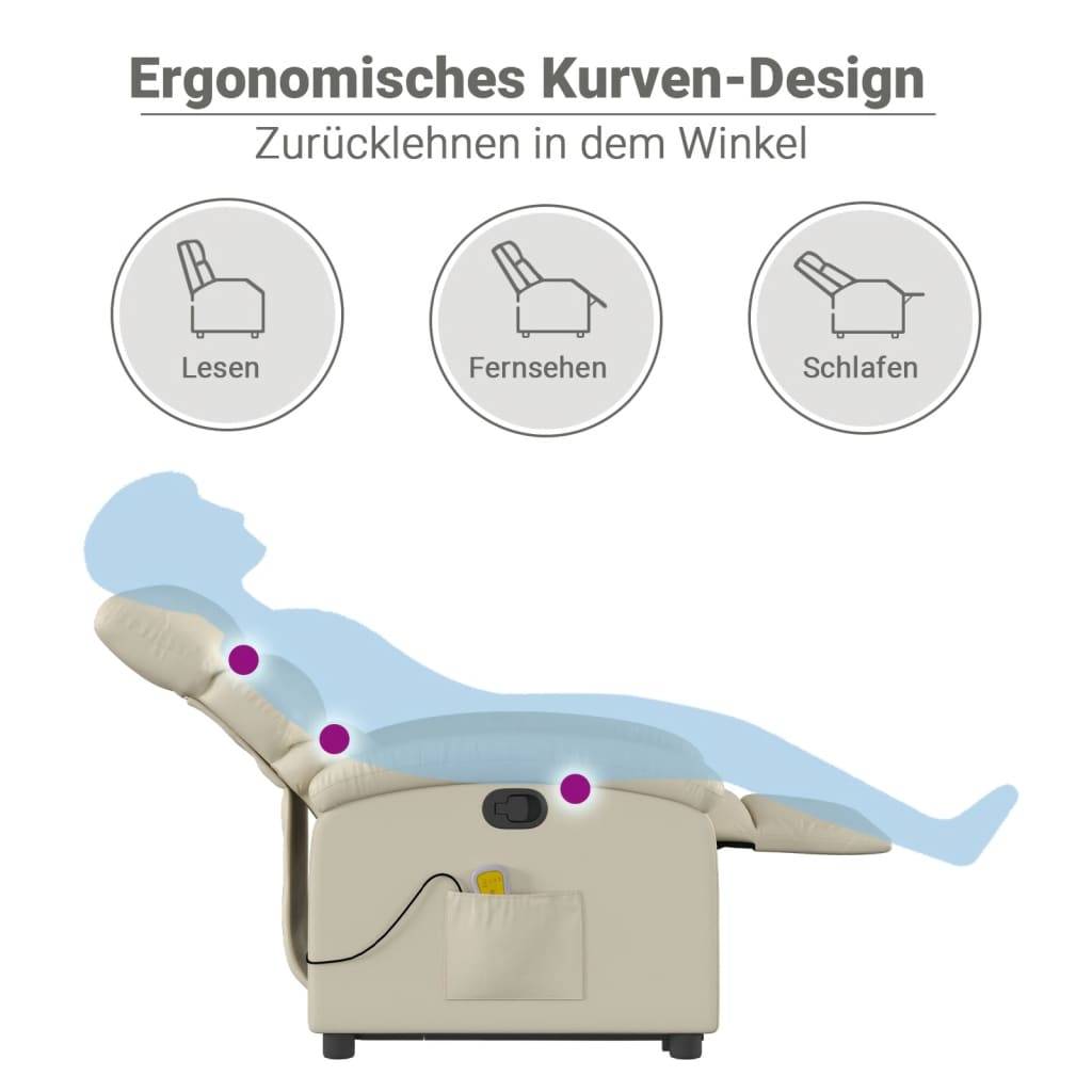 vidaXL Massagesessel mit Aufstehhilfe Creme Kunstleder