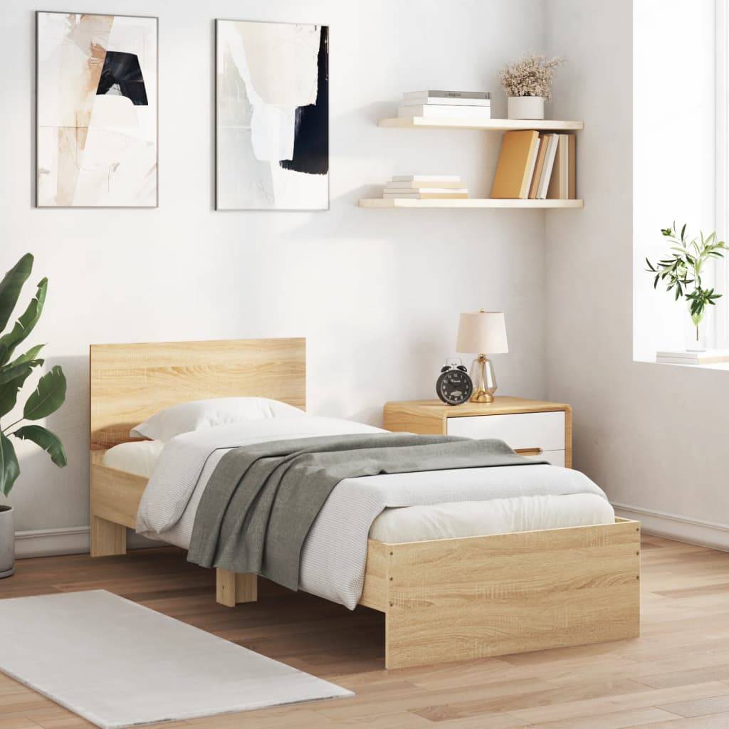 vidaXL Bettgestell mit Kopfteil und LED-Leuchten Sonoma-Eiche 75x190cm