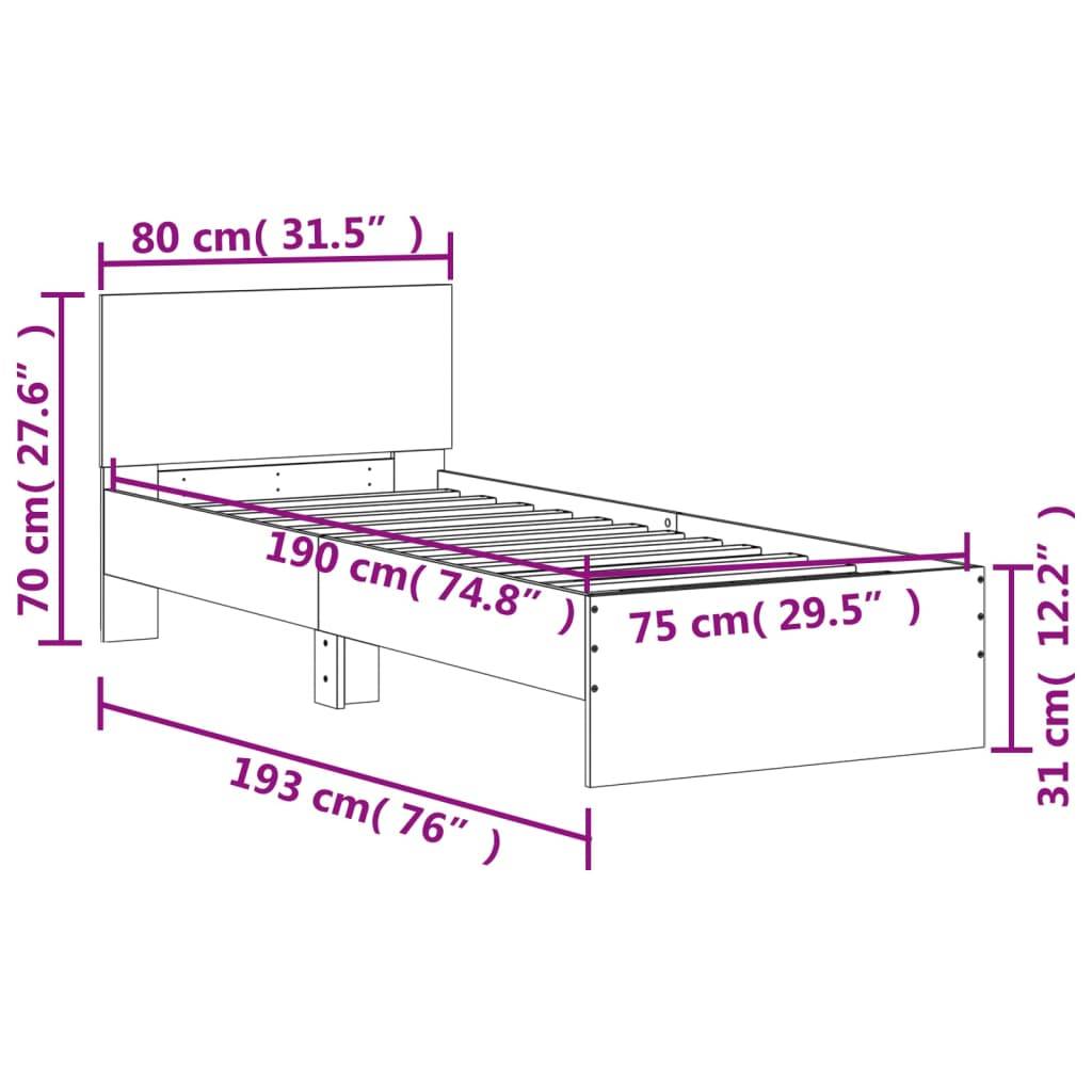 vidaXL Bettgestell mit Kopfteil und LED-Leuchten Sonoma-Eiche 75x190cm