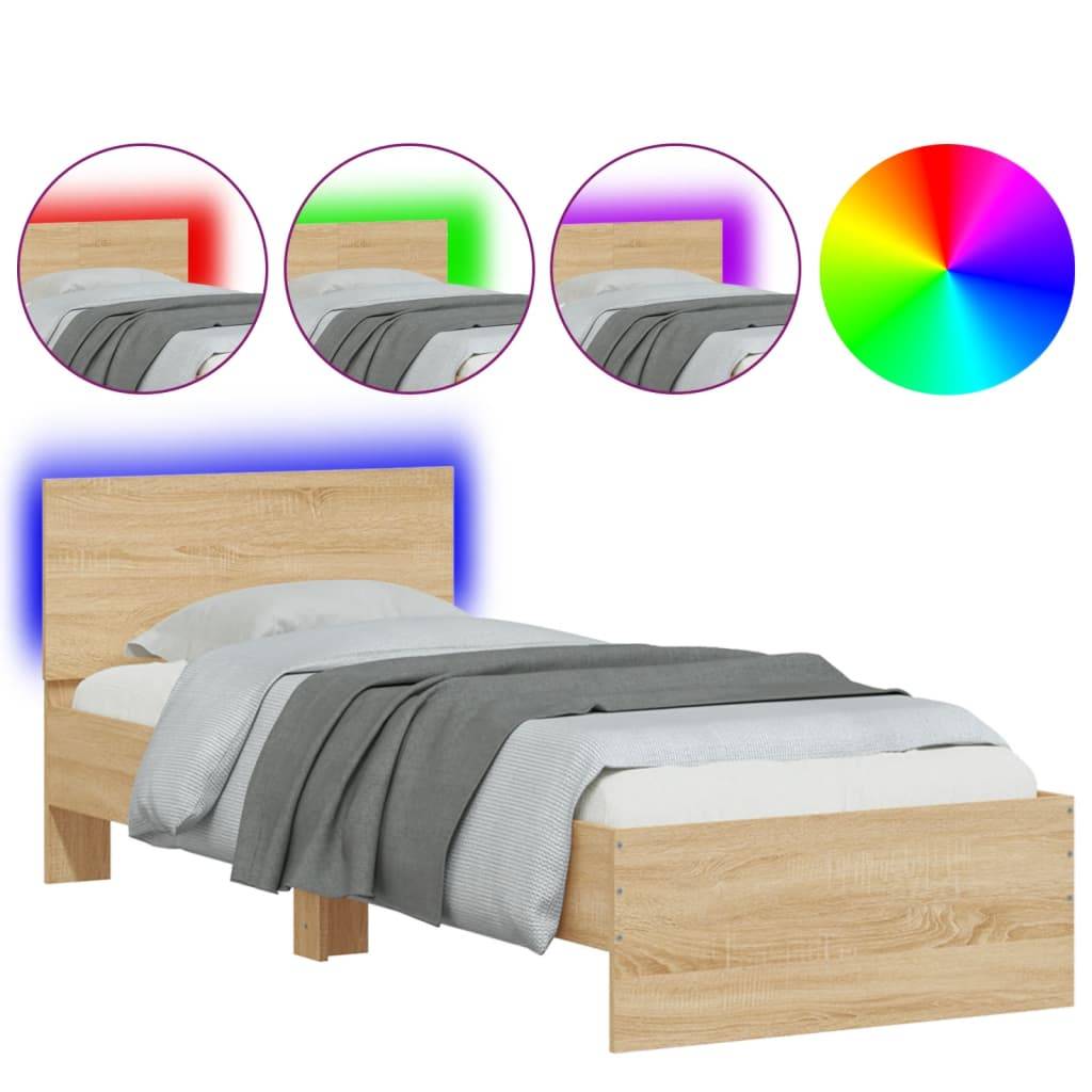 vidaXL Bettgestell mit Kopfteil und LED-Leuchten Sonoma-Eiche 75x190cm