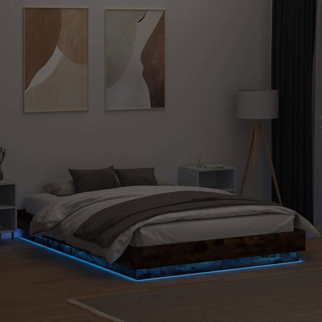 vidaXL Bettgestell mit LED Räuchereiche 140x200 cm
