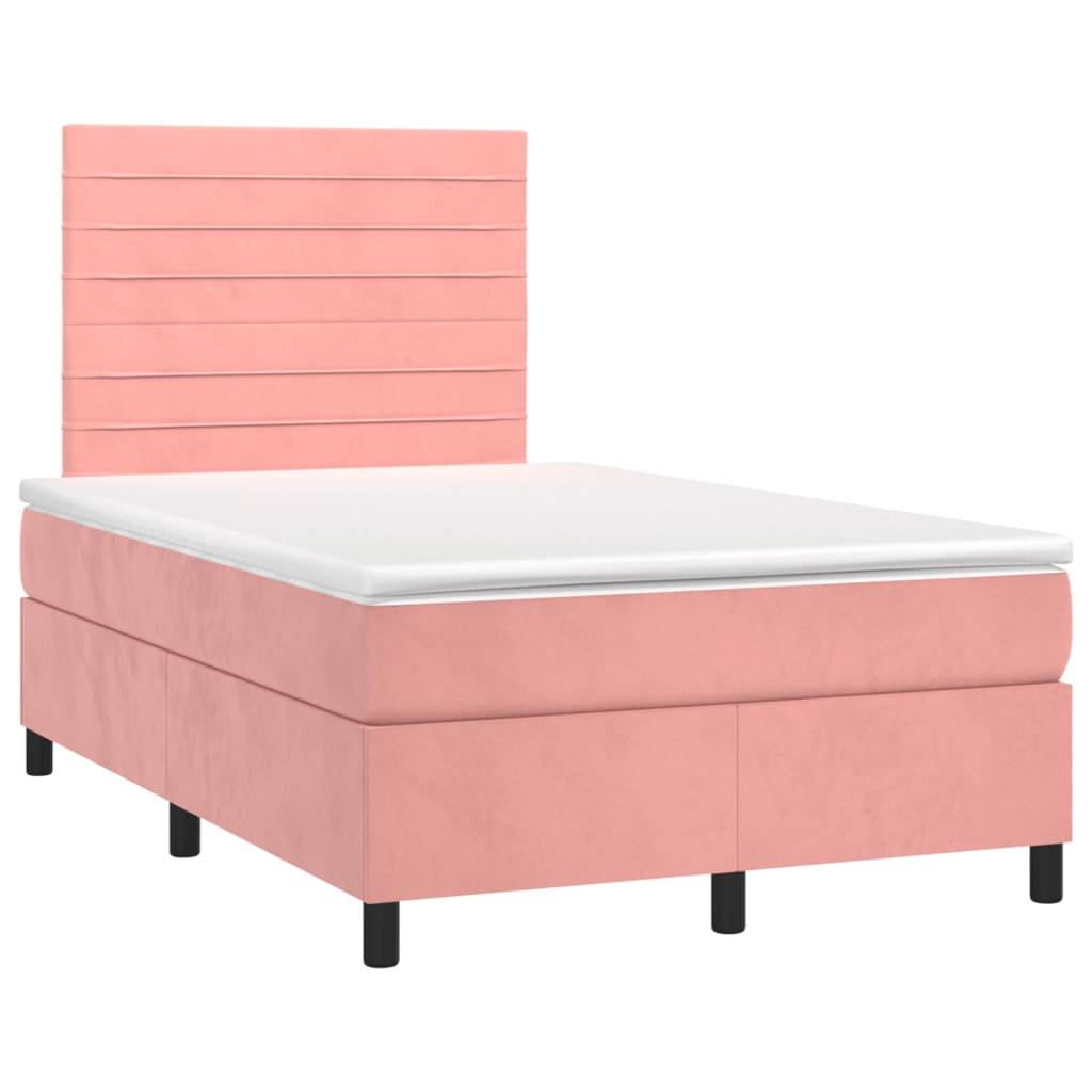 vidaXL Boxspringbett mit Matratze & LED Rosa 120x190 cm Samt