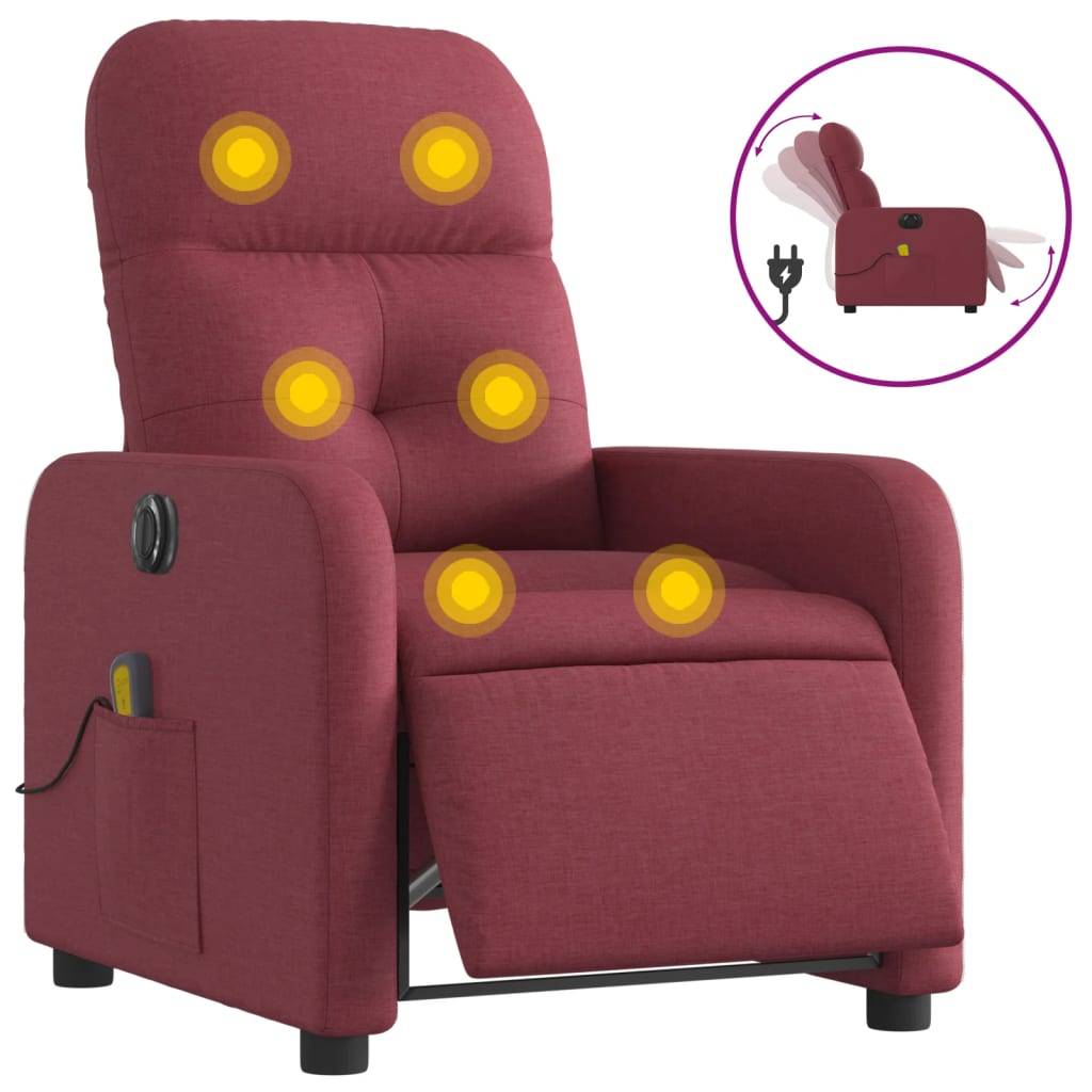 vidaXL Massagesessel Elektrisch Weinrot Stoff